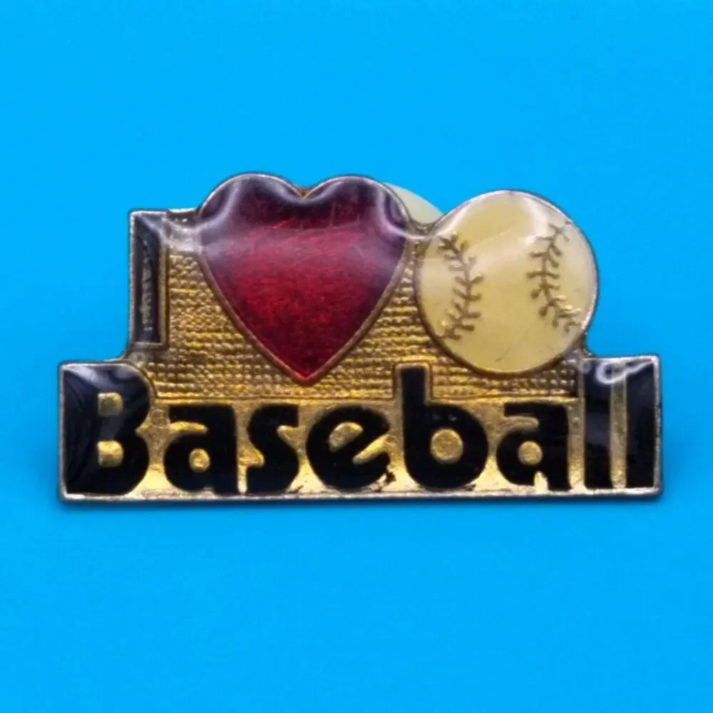 I Love Baseball Lapel Pin Collectible Enamel Vintage Sports Gold Red
